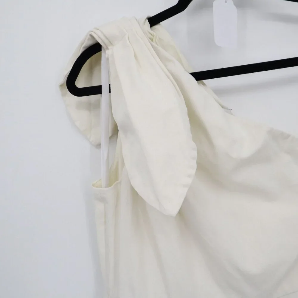 Kate Spade Twill One Shoulder Dress Womens 4 Ivory Coastal Cottagecore Boho Twee